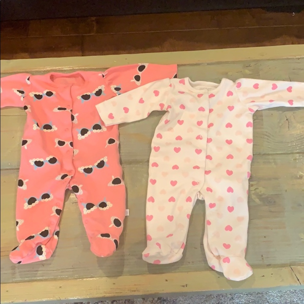Rosie pope girls set of 2 onesie 0-3mo pink heart